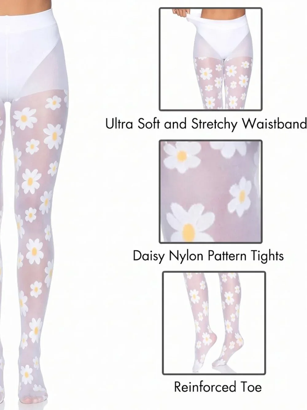Daisy Patterned Sheer Tights Floral Pantyhose Cottagecore Rave NEW OS